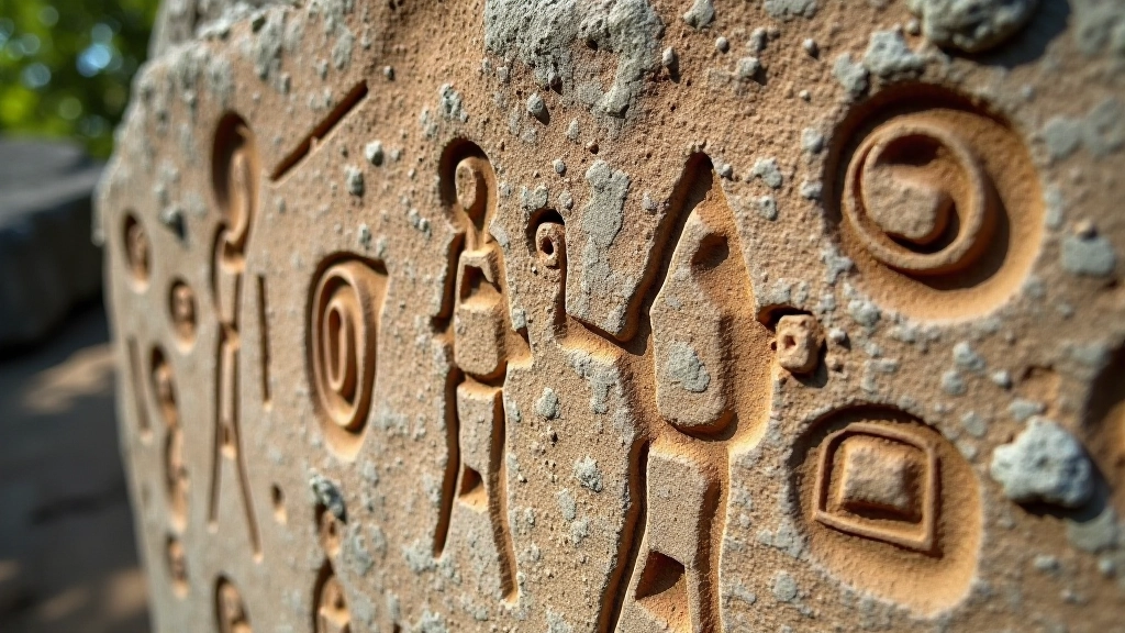 Detalle de petroglifo tallado con símbolos geométricos y figuras humanas