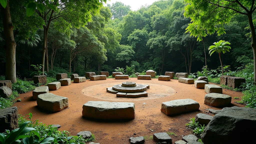 Centro ceremonial taíno con formaciones de piedra en forma de círculo